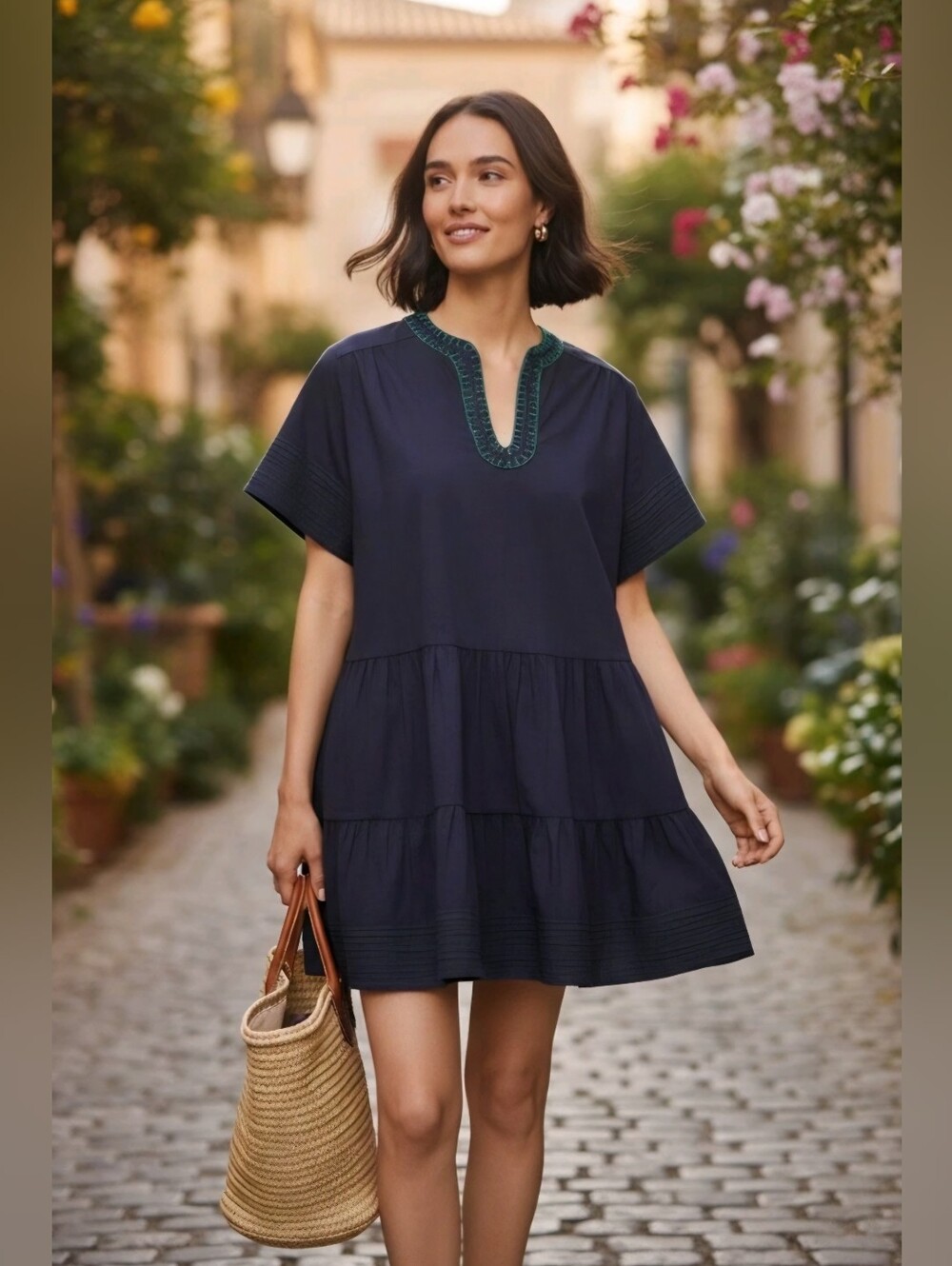 Pomander Place Navy Kinsley Cotton Mini Dress - M
